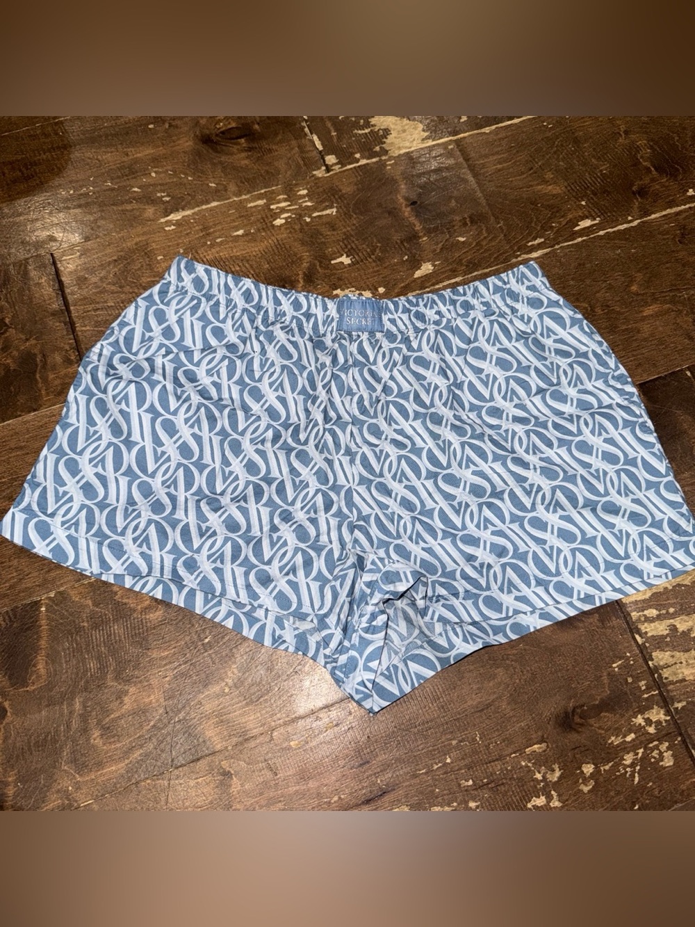 Victoria's Secret Light Blue and White Logo-Print PJ Shorts
